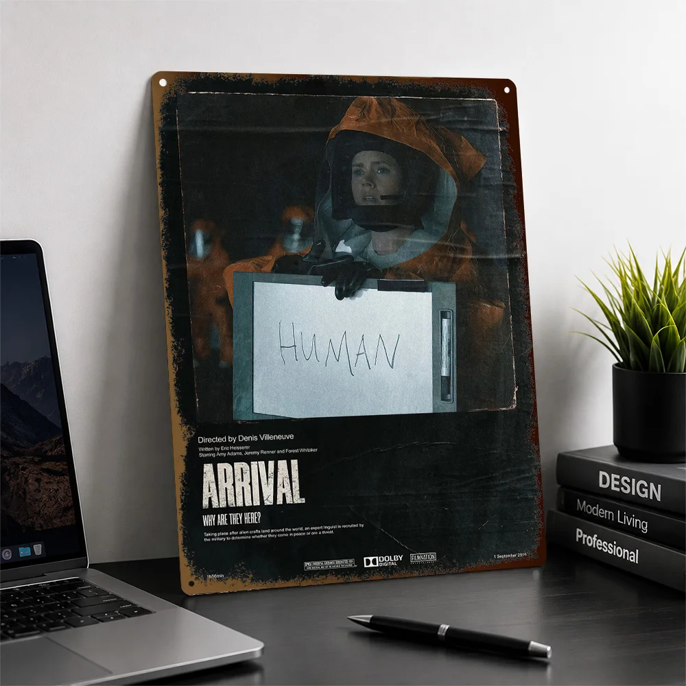 Arrival Human Message Scene Textured Poster Personalized Metal Tin Sign Striking Space Adventure Wall Art Ideal For Game Rooms
