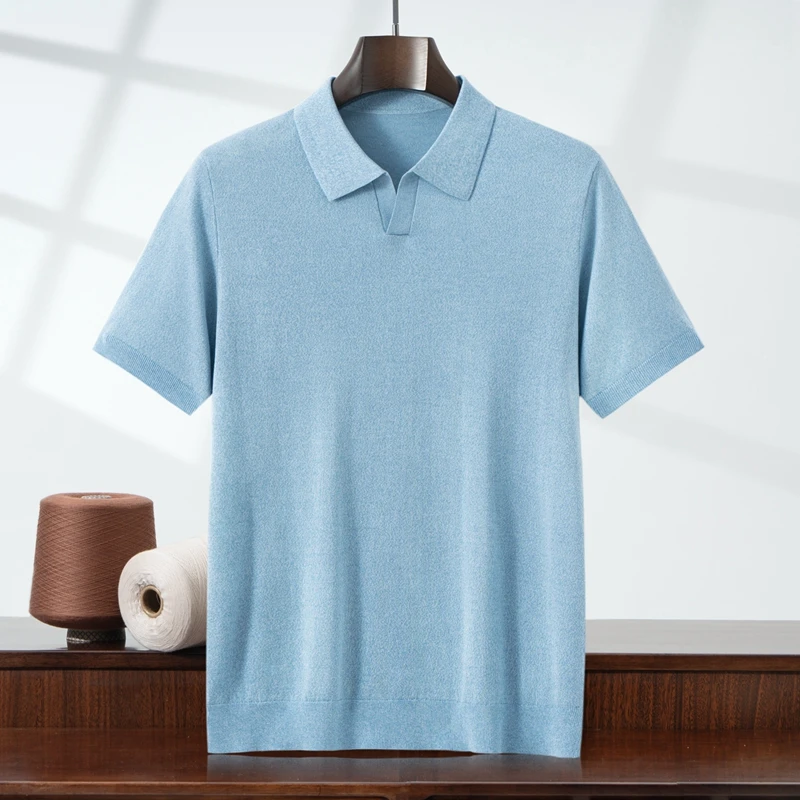 

ZOCEPT Summer Men's Lyocell Breathable T-Shirt Short Sleeve Solid Color Casual Knit Thin Polo Shirts for Men Fashion Knitwear
