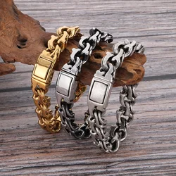 Chunky Chain Bracelet for Men On Hand Jewelry Polished Antique Silver Color Stainless Steel Best Gifts for Friends