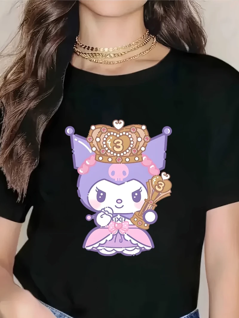 

Sanrio Women's Kuromi Pattern T-shirt - Soft, Breathable, Comfortable and Comfortable Fit, Cute Anime T-shirt Women's Loose Top
