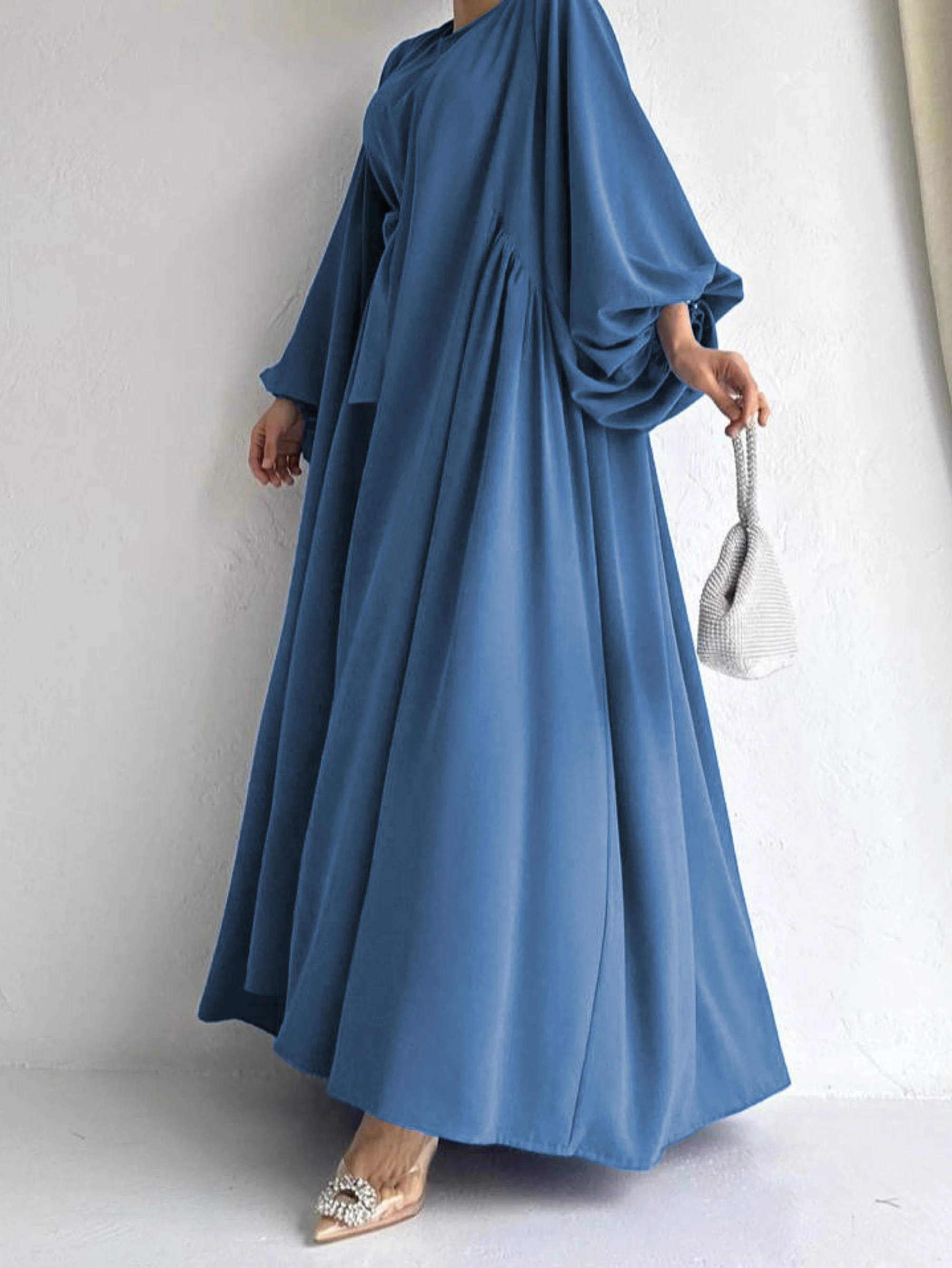kebaya Ramadan Elegant Solid Two-piece Set Dress, Open Front Coverup & Tie Waist Abayas Outfits, Islam Women\'s Clothing