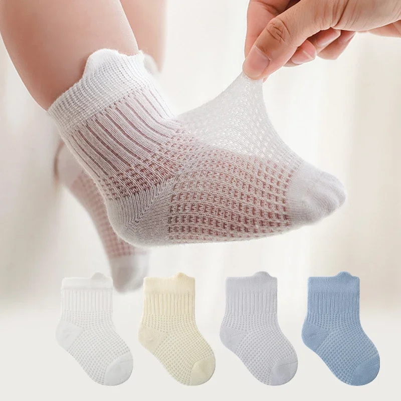 

4 Pairs/Lot Summer Baby Socks Thin Mesh Breathable Newborn Socks Combed Cotton Cartoon Kids Socks For Boys And Girls