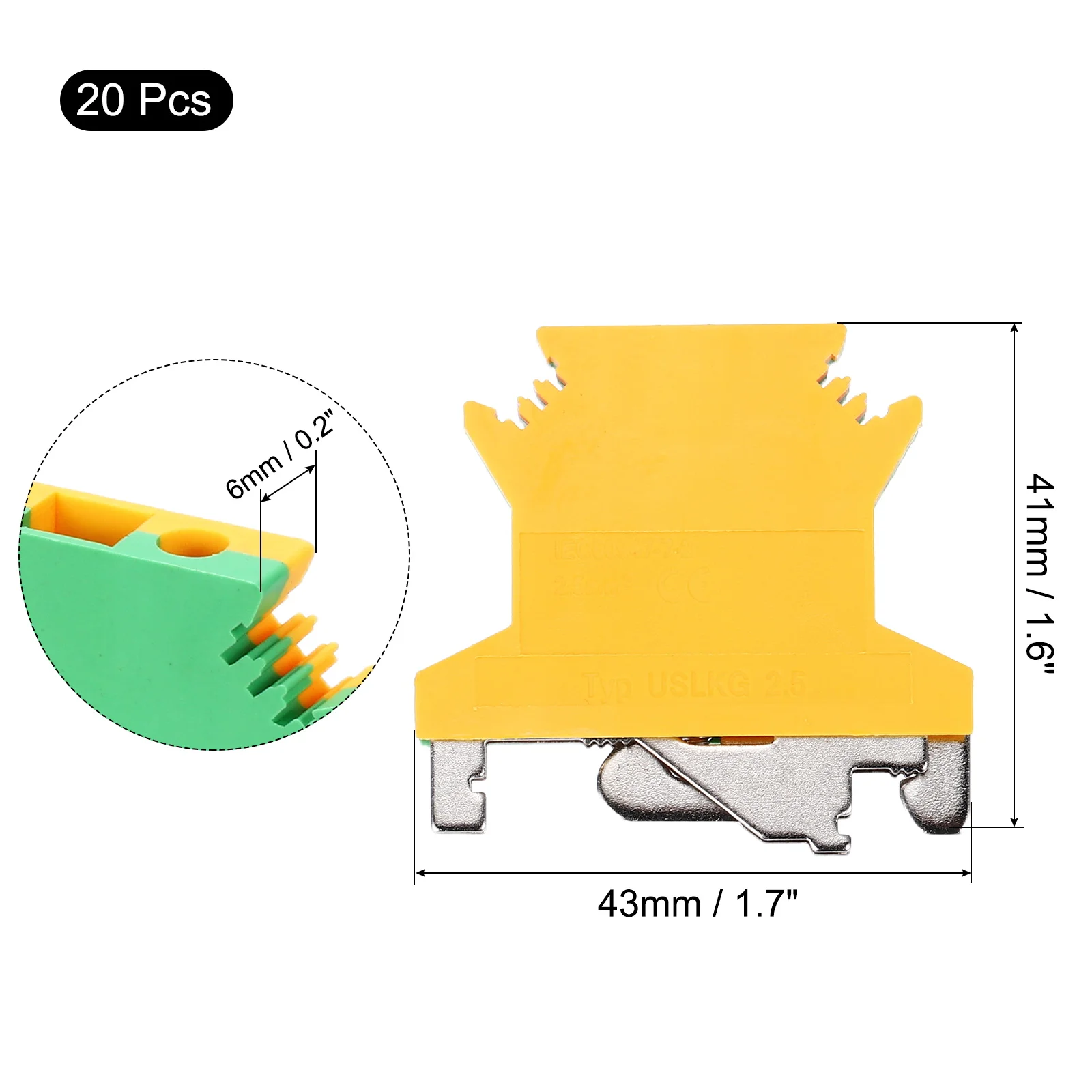 20Pcs UK2.5B Rail Mount Fuse Holder Screw Terminal Block Wire End Bracket Stopper Din Rail Screw Fixed Gray Terminal Blocks