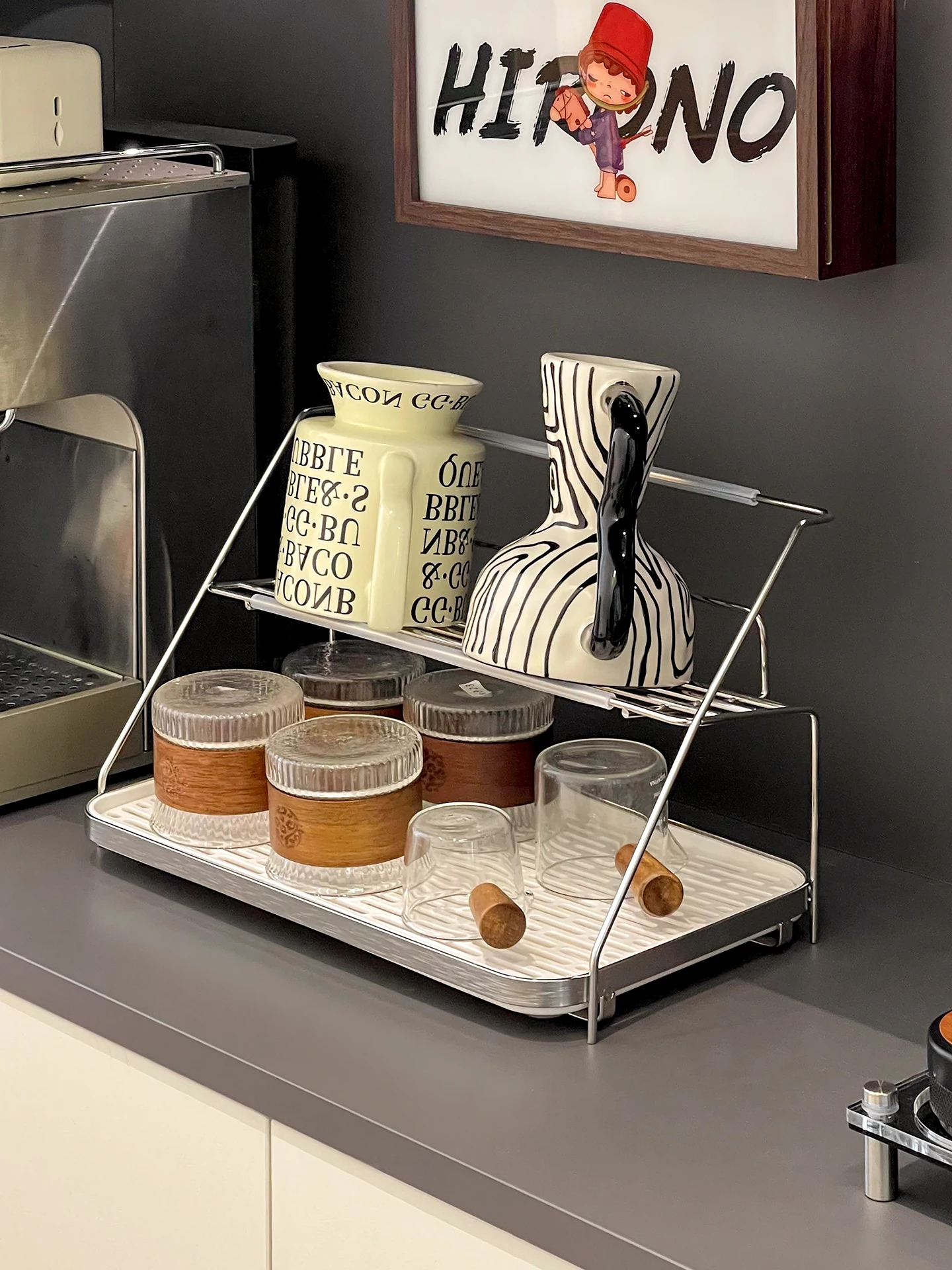 

Double Layer Cup Storage Rack Home Use Drainage Cup Holder Tabletop Coffee Cup Tea Cup Dining Cabinet Coffee Stand Holder