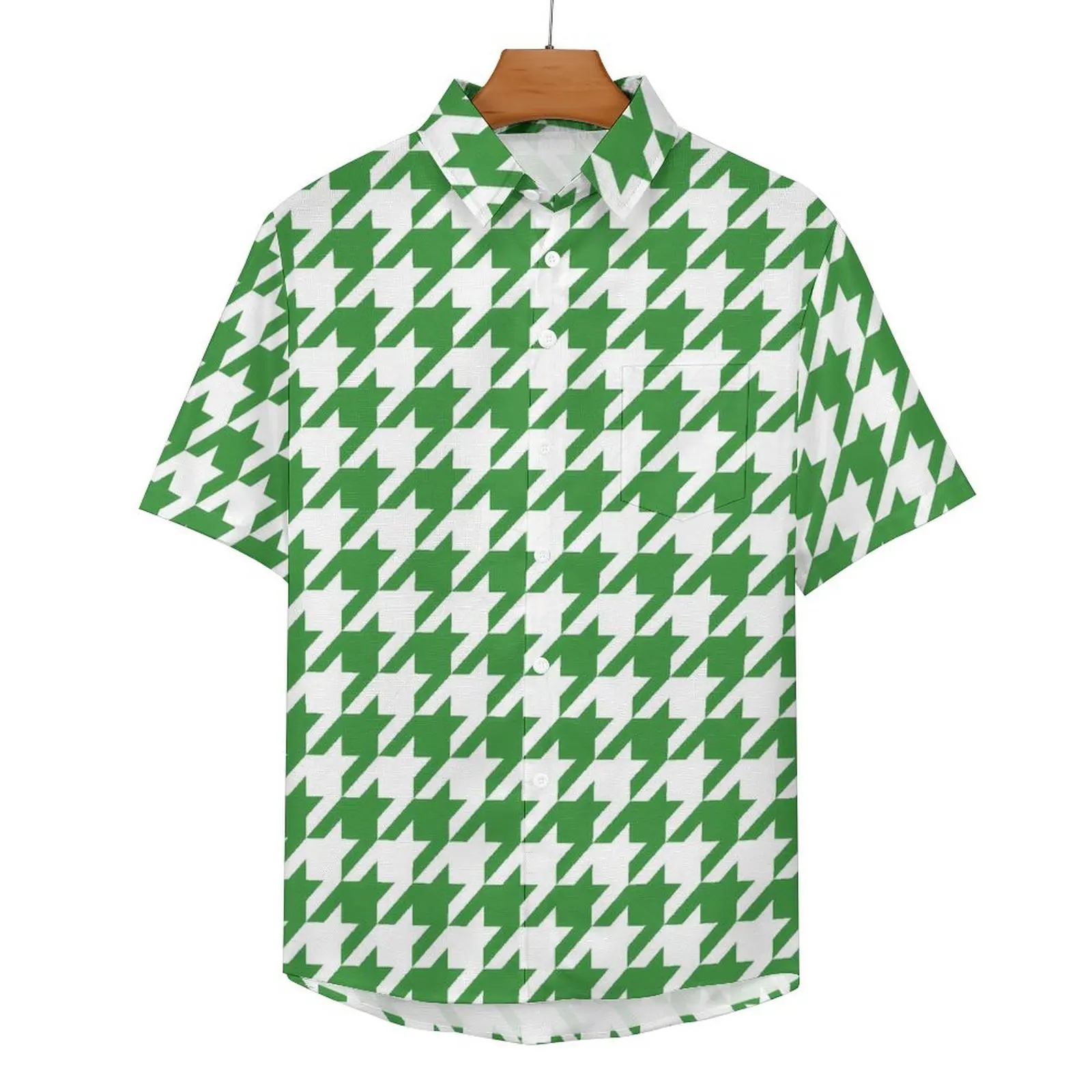 Green Houndstooth Blouses Men St Patricks Day Casual Shirts Hawaii Short Sleeve Graphic Funny Oversized Vacation Shirt Gift Idea