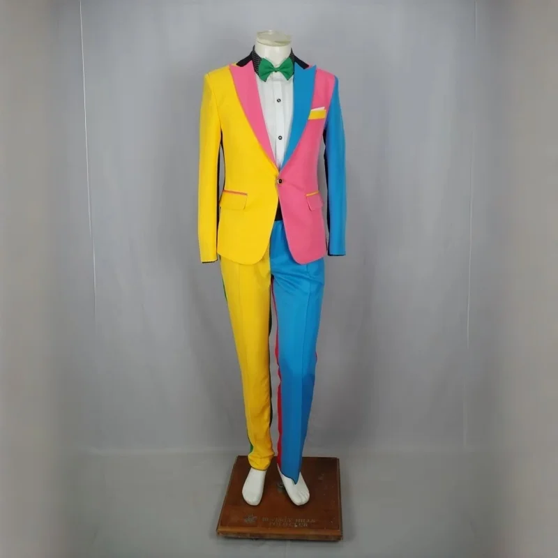 Men's Irregular Colorful Blazer And Pants Suit for Magician Clown Performance Stage Outfit Hip Hop Singer Host Club Costume