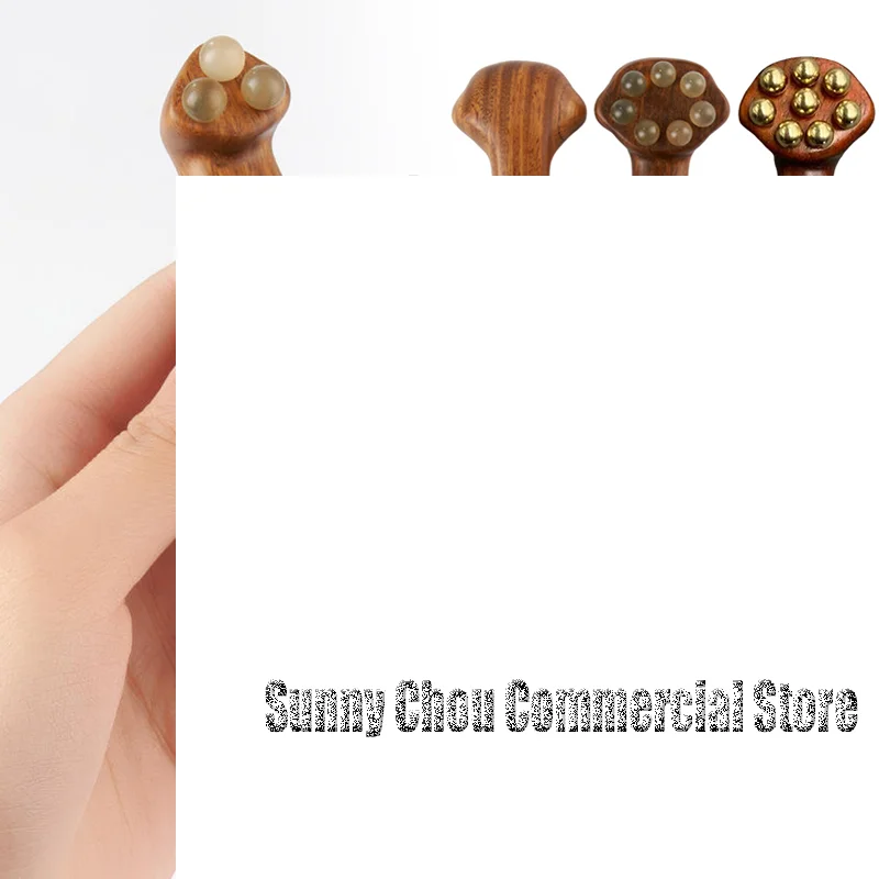 

Double Ended Facial Fascia Lifting Tool With 11 Brass Gold Bead Sandalwood Cheek Eyes Beauty Massage Gua Sha Stick Point Relax