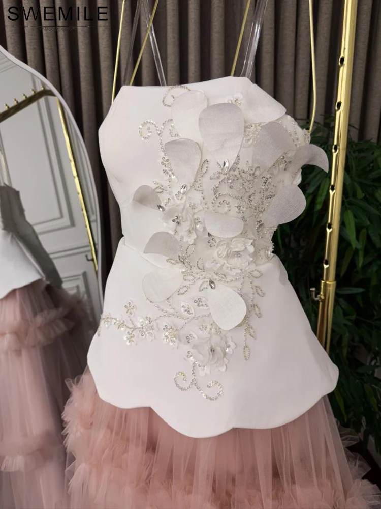 SWEMILE-vestidos de noche elegantes con apliques sin tirantes, corte en A, Vintage, flores en 3D, corsé, vestidos de graduación, vestidos de fiesta de tul escalonados 2026