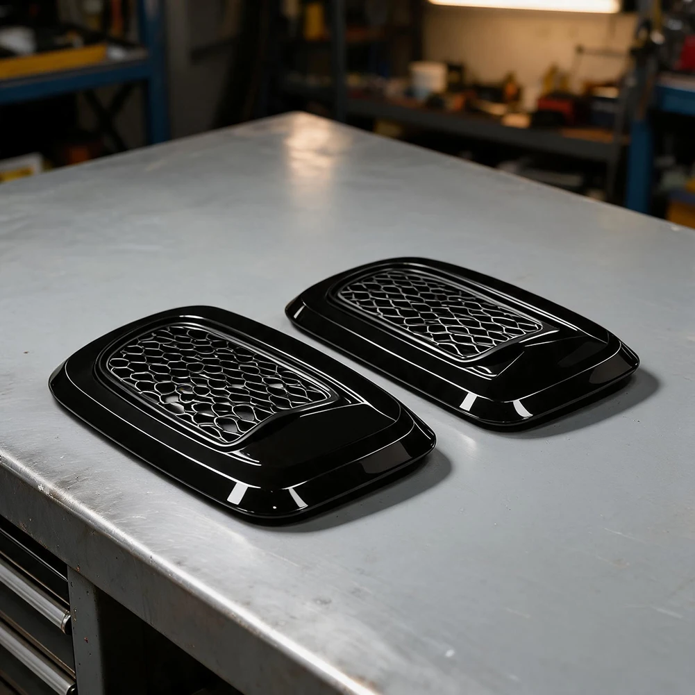 Car Grille Vent Cover Hood Vent Grille Air Intake Part Left And Right Set Black Plastic Material 2 Pieces Included