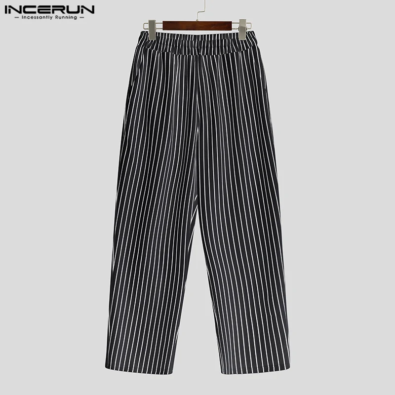 INCERUN, pantalones a rayas para hombre, pantalones para correr con cintura elástica, pantalones casuales sueltos, ropa de calle para hombre, pantalones largos rectos de moda para hombre 2025, S-5XL