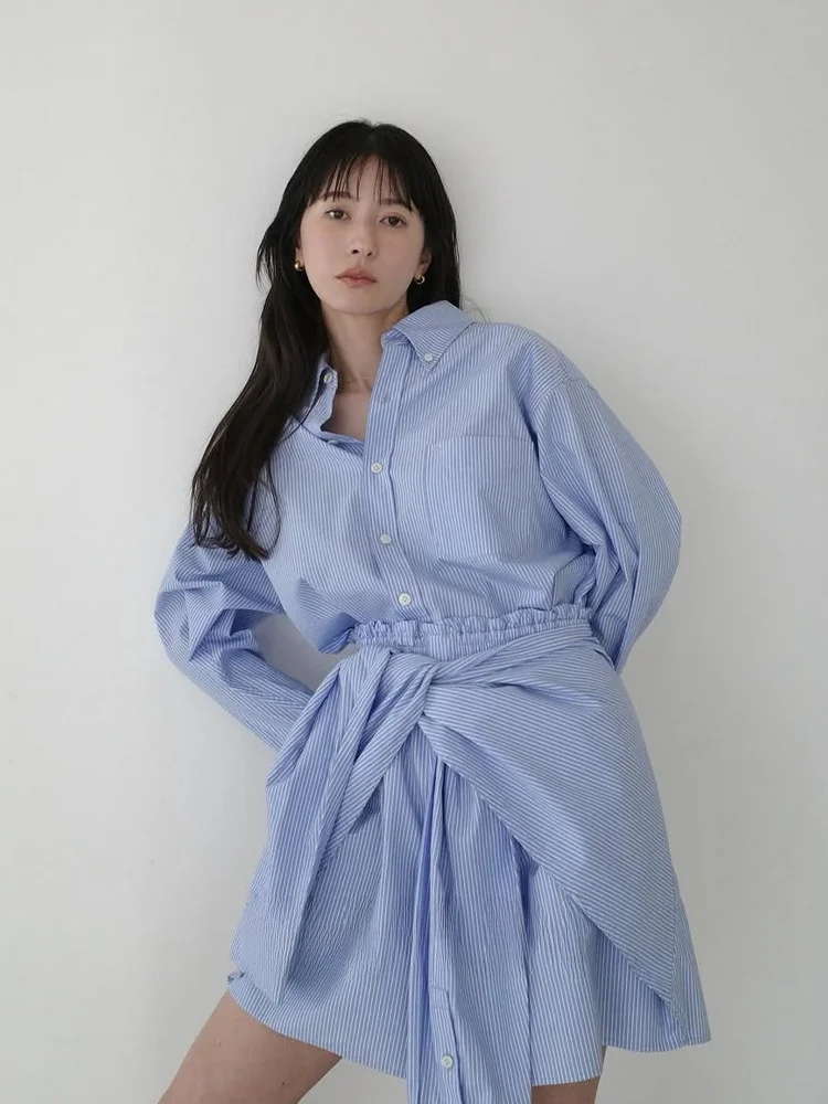 

Sine Pure Cotton Striped Long Sve женские irt защита от солнца японский Sle ретро дизайн для поездок на работу свободный крой