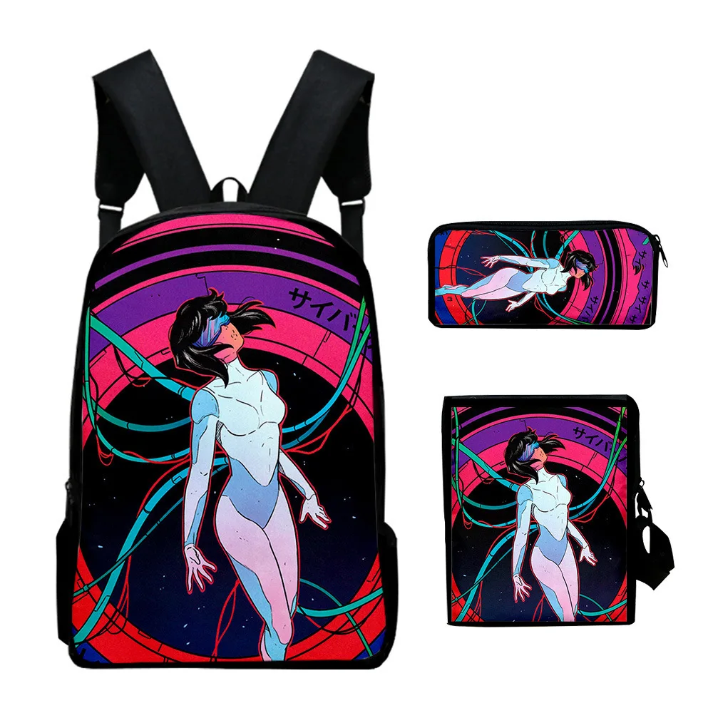 Classic Popular ghost in the shell 3D Print 3pcs/Set pupil School Bags Laptop Daypack Backpack Inclined shoulder bag Pencil Case