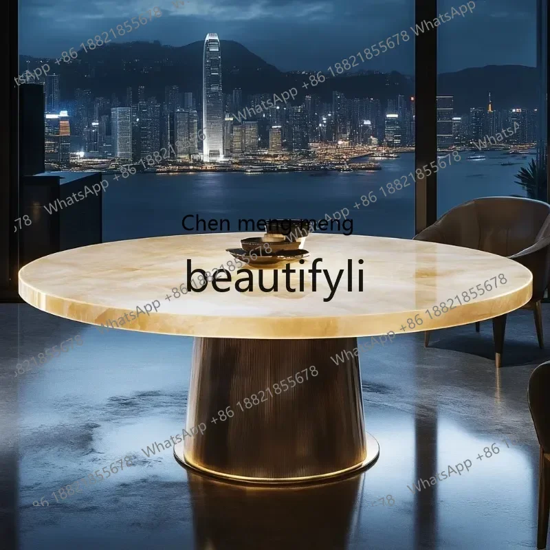 

N178 GRound luminous jade luxury stone dining table modern villa light luxury high-end home