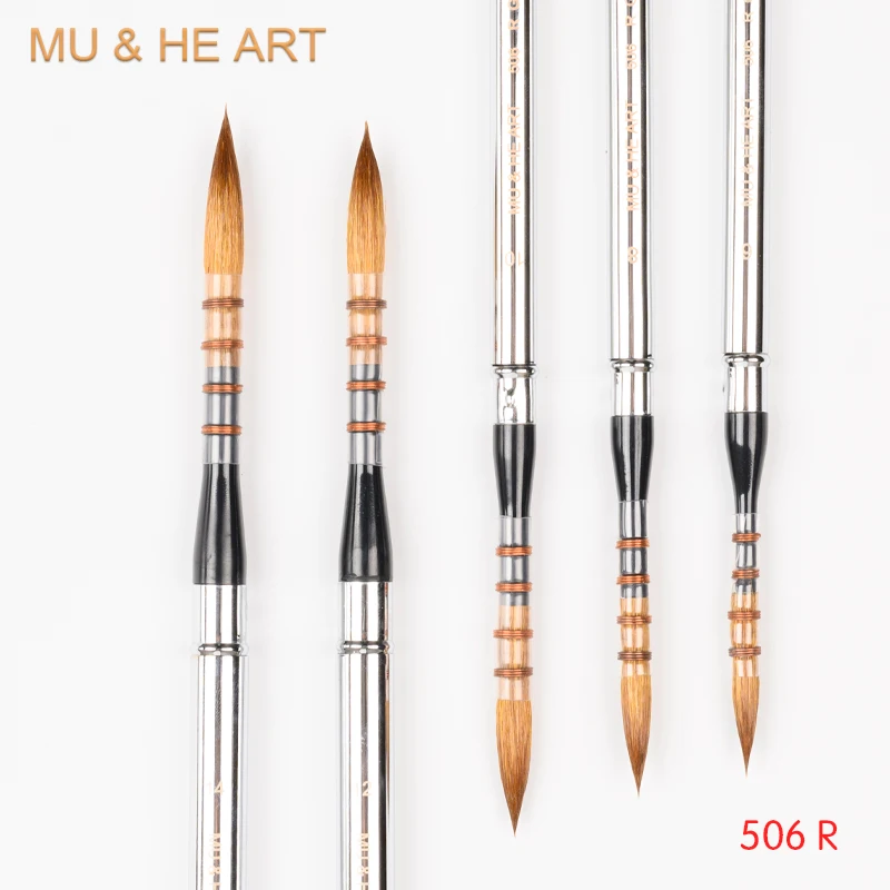 Travel Mini Pen Goat Hair Mixed Artist Watercolor Painting Brush Tool Nickel plated Brass Cap Round Head 506R MU HE ART