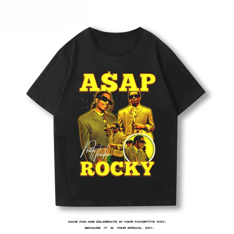 2024 New Fashion Asap Mob Asap Rocky HiphopVintage Short Sleeve Men Hip Hop Rap Loose Half T-shirt Retro Punk T-shirt Streetwear