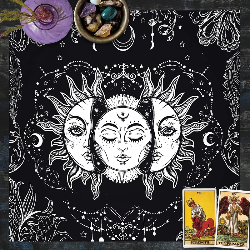 Sun Moon Tarot tablecloth black witchcraft Divination Astrology Altar Cloth Alter Cloth Decor WitchyDecor Tarot Mat burning sun