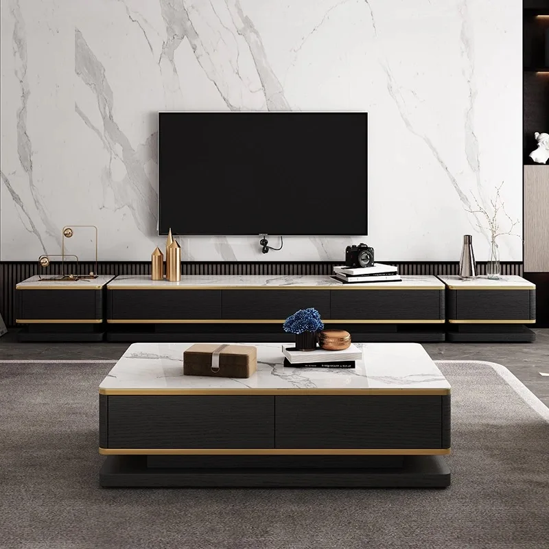 

Vintage Rustic Coffee Table Luxury Decoration Marble Black Coffee Table Storage Center White Meuble Salon Furniture Home