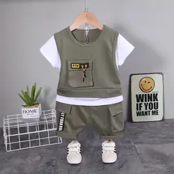 New Children Cotton Clothes Summer Baby Boys Patchwork T Shirts Shorts Pants 2Pcs/sets Infant Kids Toddler Tracksuits 0-5 Years