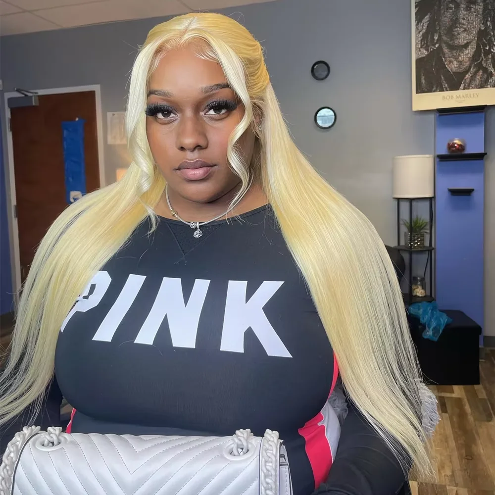 613 Hd الدانتيل الباروكة الأمامية شعر الإنسان مستقيم 13x6 الدانتيل الشفاف شعر مستعار أمامي 40 بوصة الملونة شقراء شعر مستعار برازيلي للنساء السود #1