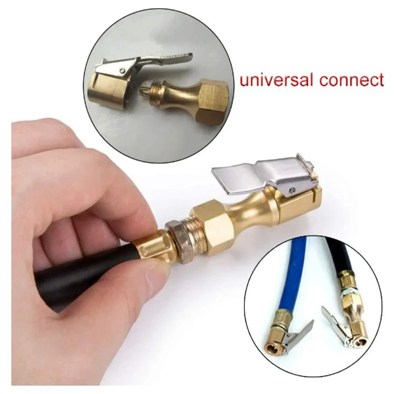 Car Tire Air Chuck Inflator Pump Valve Connector Clip-on Adapter Brass 8mm Tyre Wheel