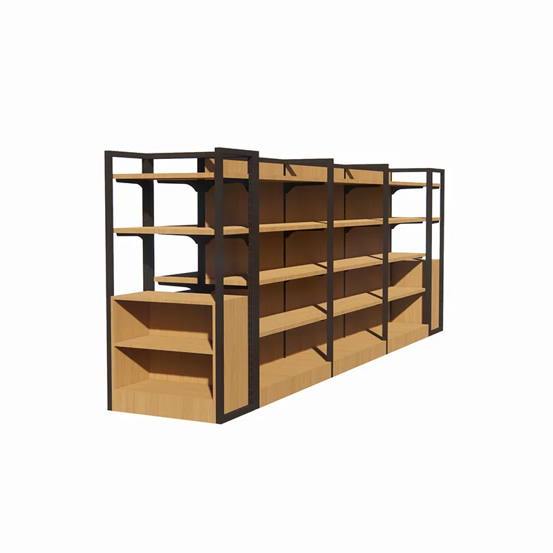 Hot Selling Wooden Shelf Double Side Supermarket Wooden Retail Display Racks