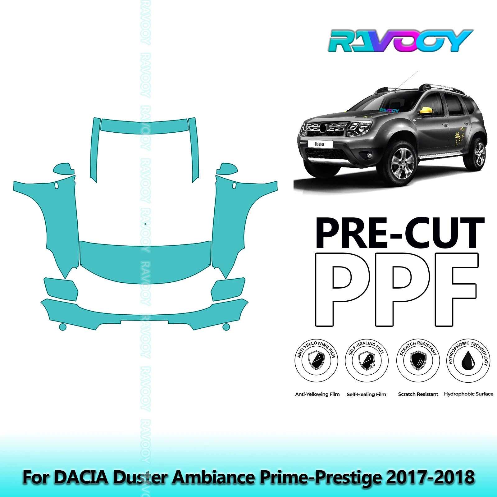 

Car Front Kit Clear Bra Precut PPF Paint Protection Film For DACIA Duster Ambiance Prime-Prestige 2017-2018
