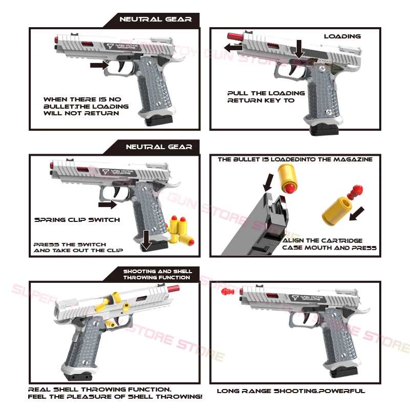 2011년형 셸 이젝션 권총 빈 탄피 걸이 1911 연속 소프트 총알 발사 장난감 총 (빠른 분해)