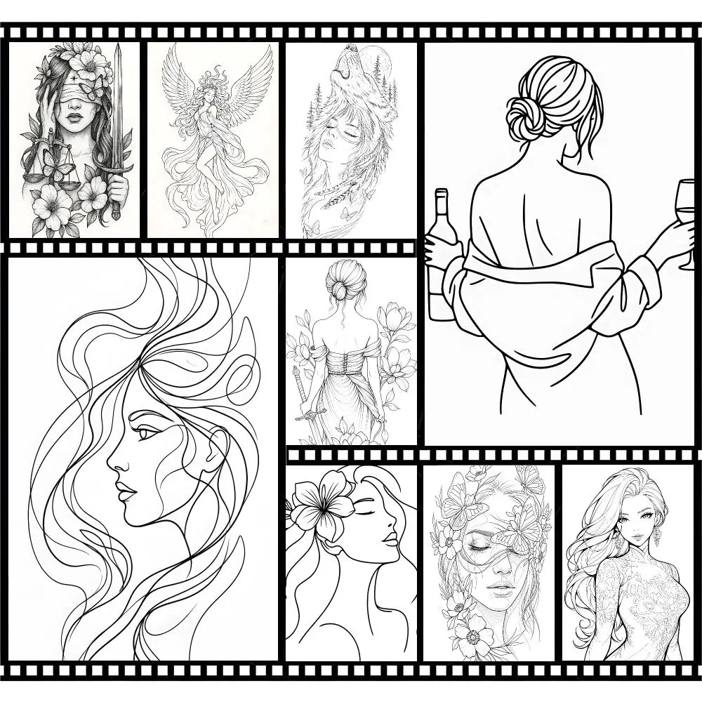 Graphic Sketch Black White Line Woman Sketch Poster Premium HD Decor Wall Art for Interior Room Makeover Home Accents Gift