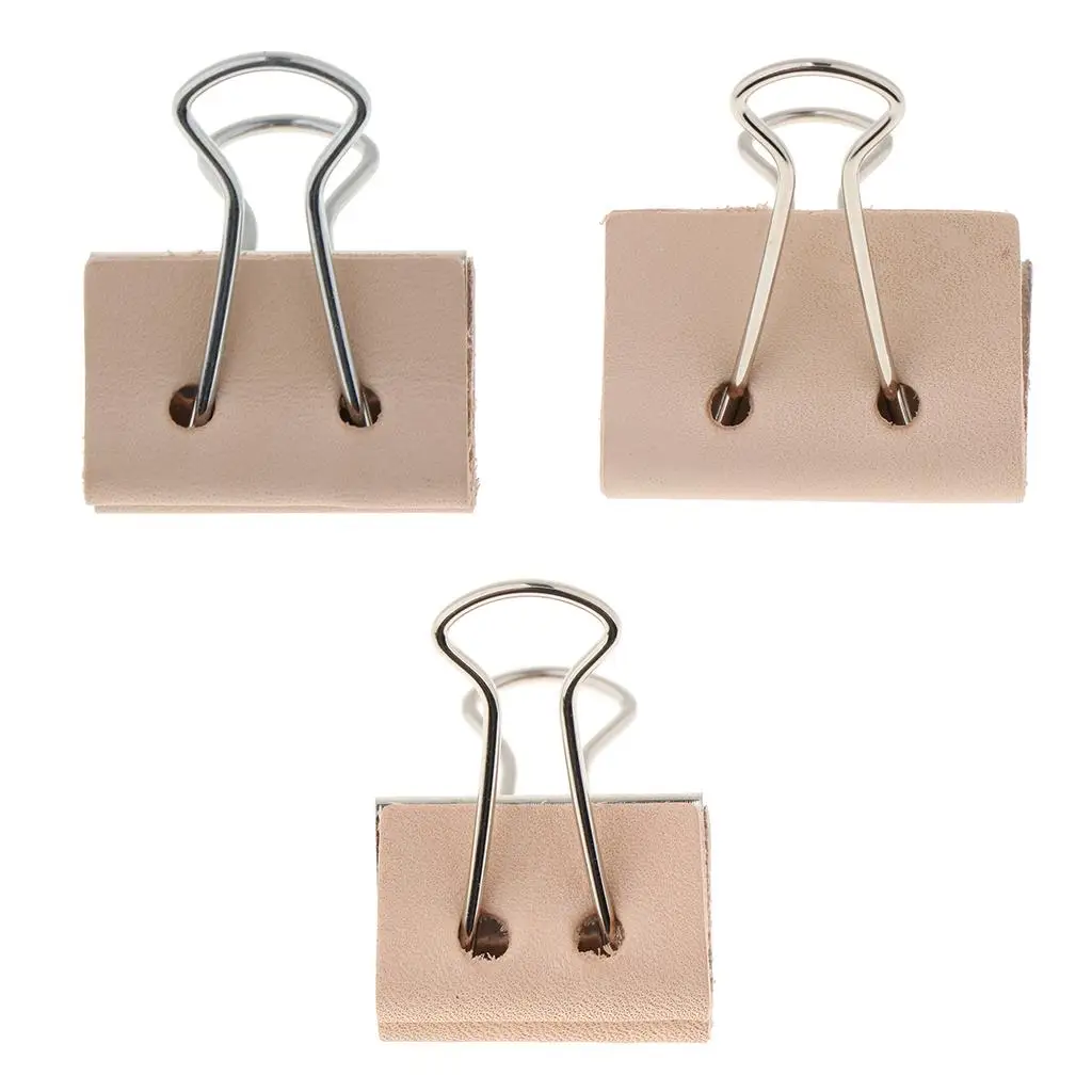Stainless Steel Clips with Leather Paper File Binder Clips Office Supplies