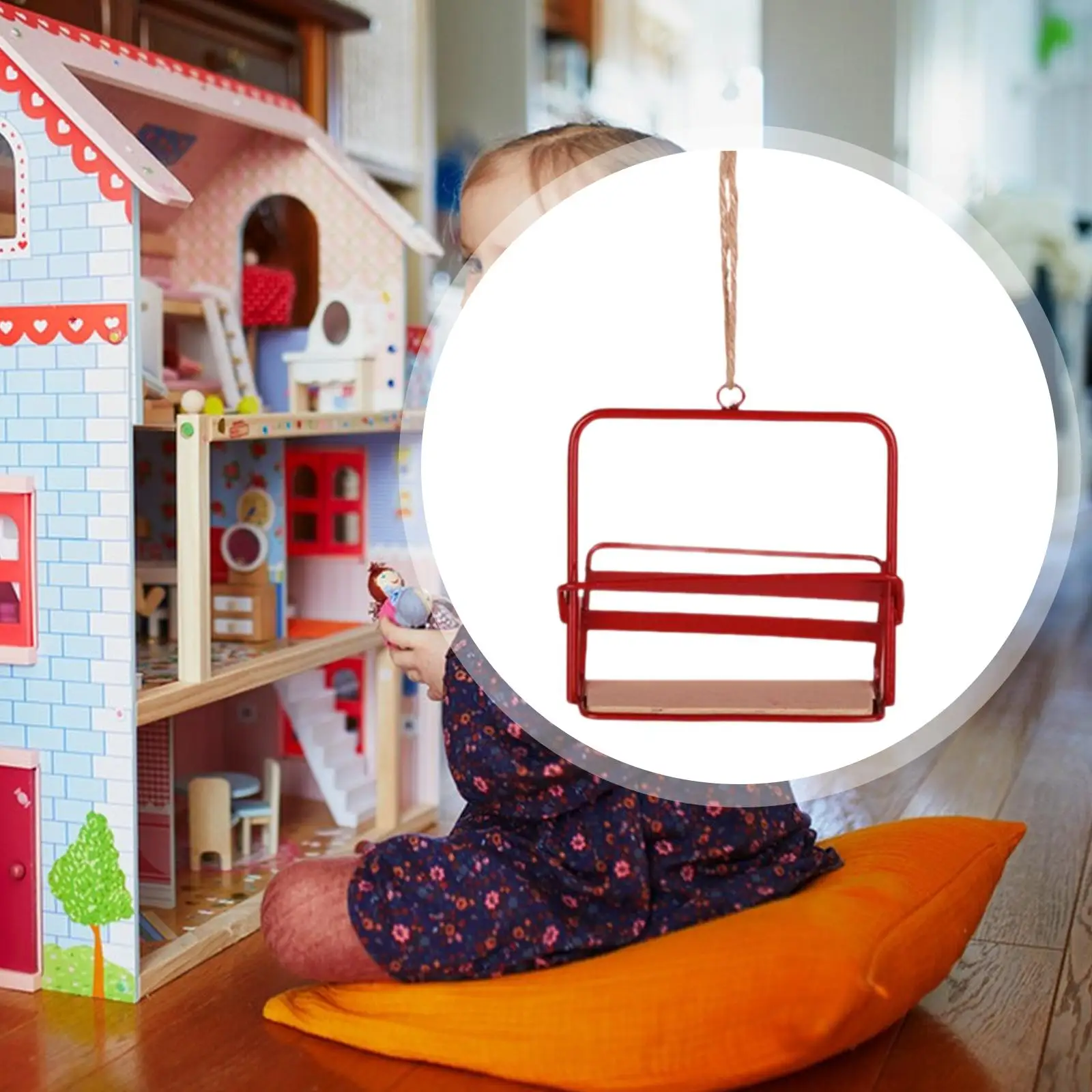 Handmade Dollhouse Ski Chair Lift Red Wooden Iron Miniature Furniture Accessory for Dolls House Kitchen Play