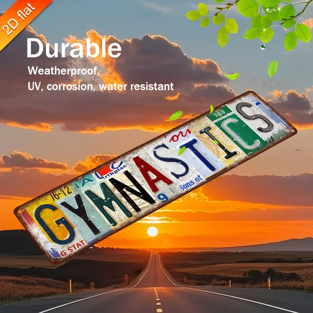 2D Flat, 1pc Vintage Aluminum Metal Sign Wall Art - 16x4 Inch Retro Gymnastics-Themed License Plate Design with UV Print,