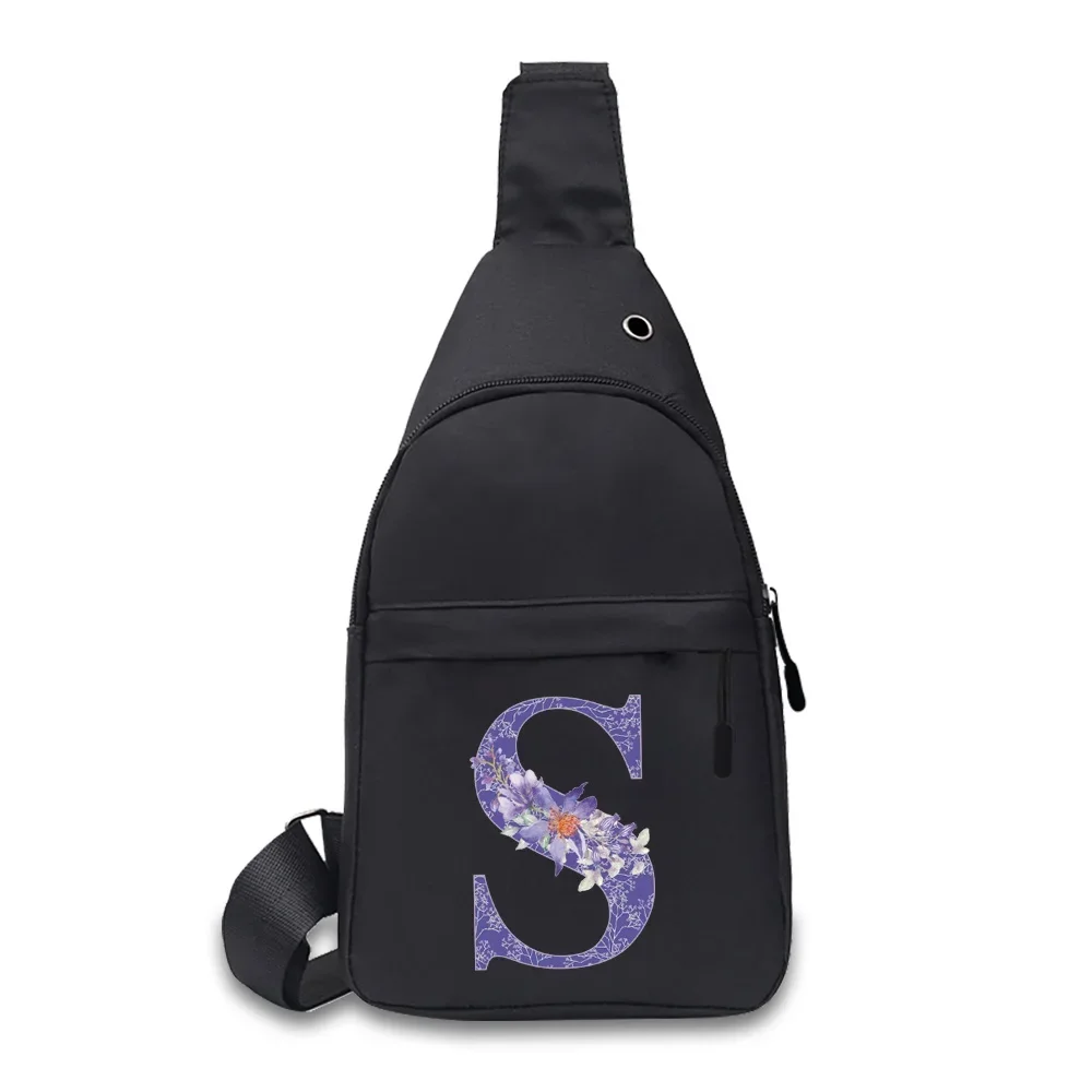 Shoulder Bag Chest Waist Pack Messenger Pack for Male PrintPurple Flower Letter Name Pattern Series Crossbody Travel Bag