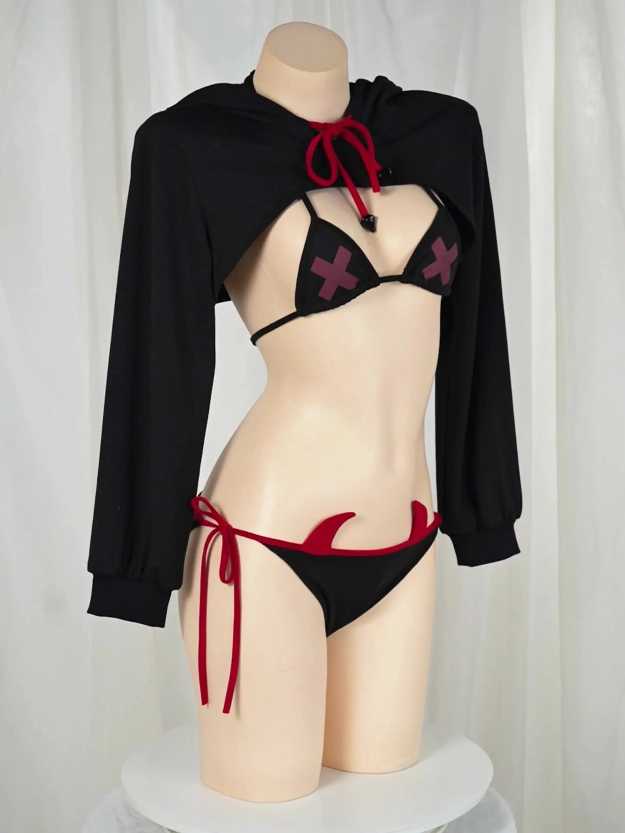 فاسق الشيطان الفتيات مجموعة البكيني هوديي المحاصيل الأعلى طويلة الأكمام هالوين تأثيري الملابس الداخلية ثوب النوم دور اللعب ملابس الطلاب الملابس الداخلية