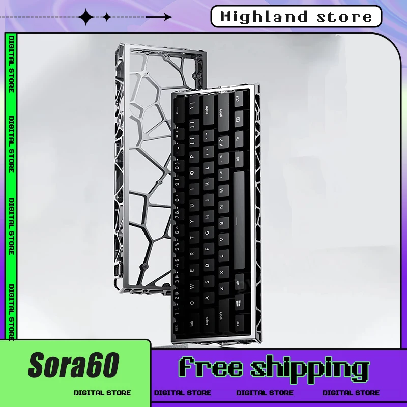 Ur Studio Sora60 Mechanical Keyboard Shell Cnc Aluminium Alloy Hollow Out Keyboard Shell Keyboard Case Gh60 Pc Custom Accessory