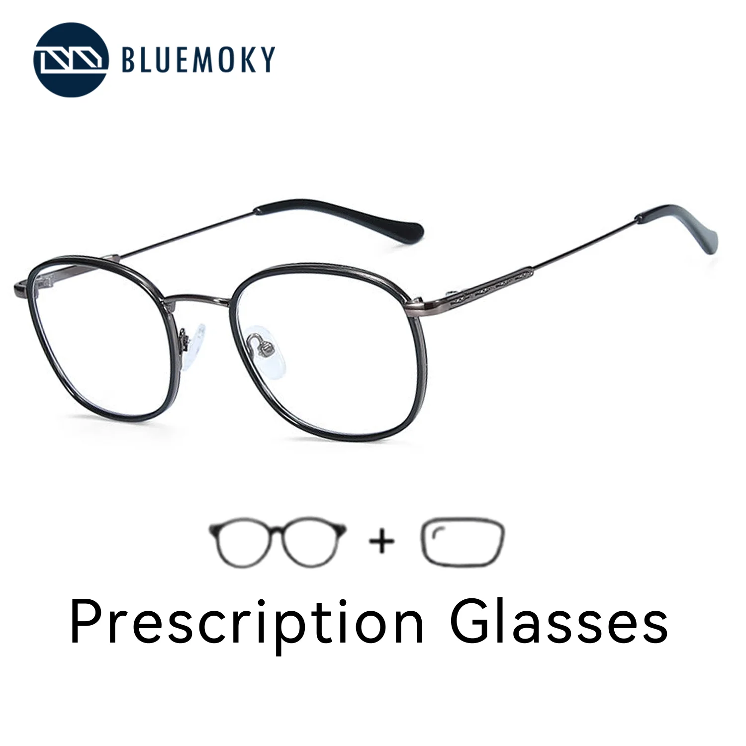 

BLUEMOKY metal prescription glasses men's and women's round full frame progressive lenses anti blue light eyeglasses