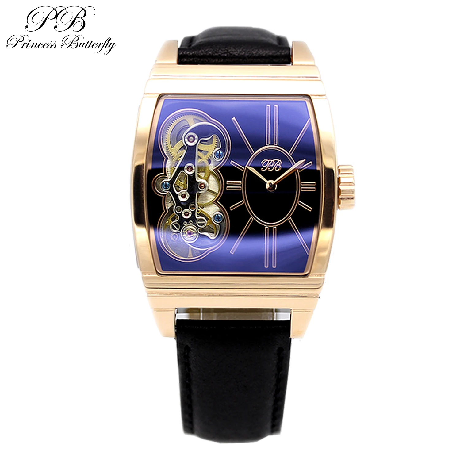

Princess Butterfly Luxury Rectangular Quartz Women Watches Elegant Skeleton Mechanical Style Original Leather Strap Ladies Watch