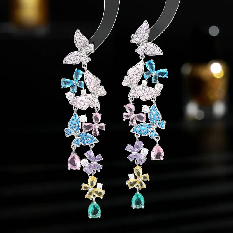 Exaggerated And Atmospheric Heavy Industry Earrings, Trendy And Super Immortal Temperament, Sparkling Zirconia Inlaid Butterfly