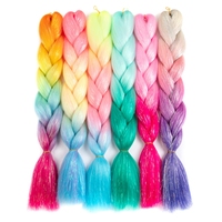 Synthetic Ombre 24inch Glitter Jumbo Braids Extensions Sparkle Rainbow Colored Braiding Hair For Women Wholesale DIY Hairstyle