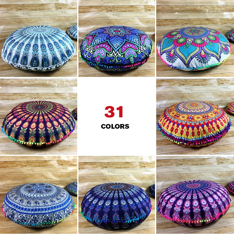 43/80CM Round Bohemian Mandala Pattern Pillowcase Indian Elephant Printed Cushion Cover Boho Meditation Floor Pillows Case