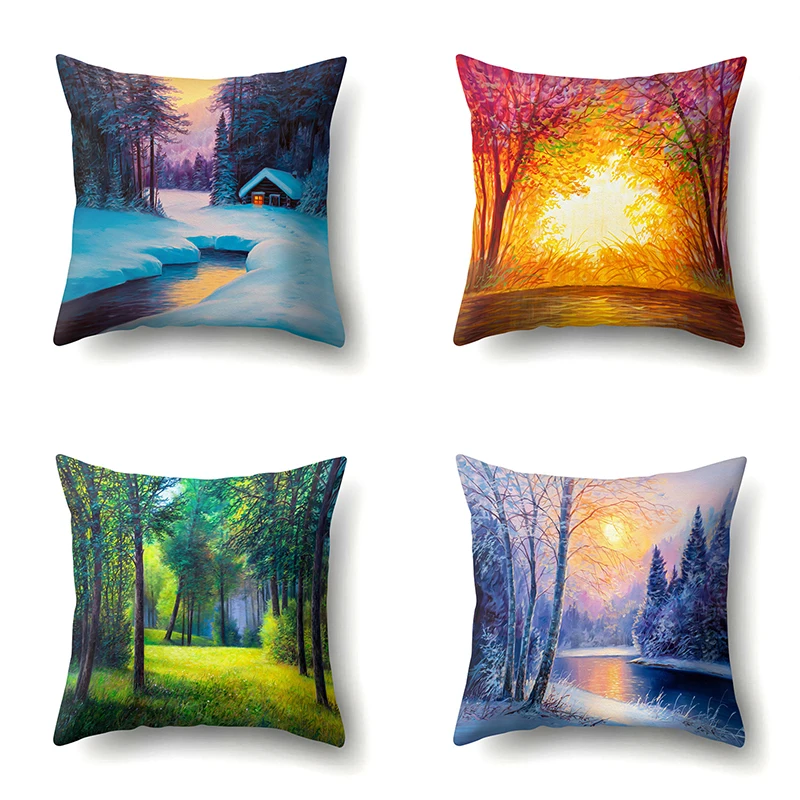 

Four Seasons landscape beautiful scenery decoration Pillowcase cushion sofa living room bedroom home Throw pillow