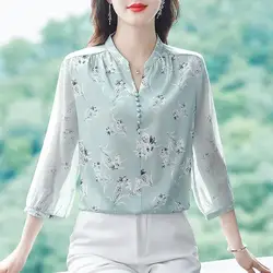 Chiffon Shirt Women Summer 2025 New Fashionable and Chic Pullover Temperament and Centre-sleeved Top