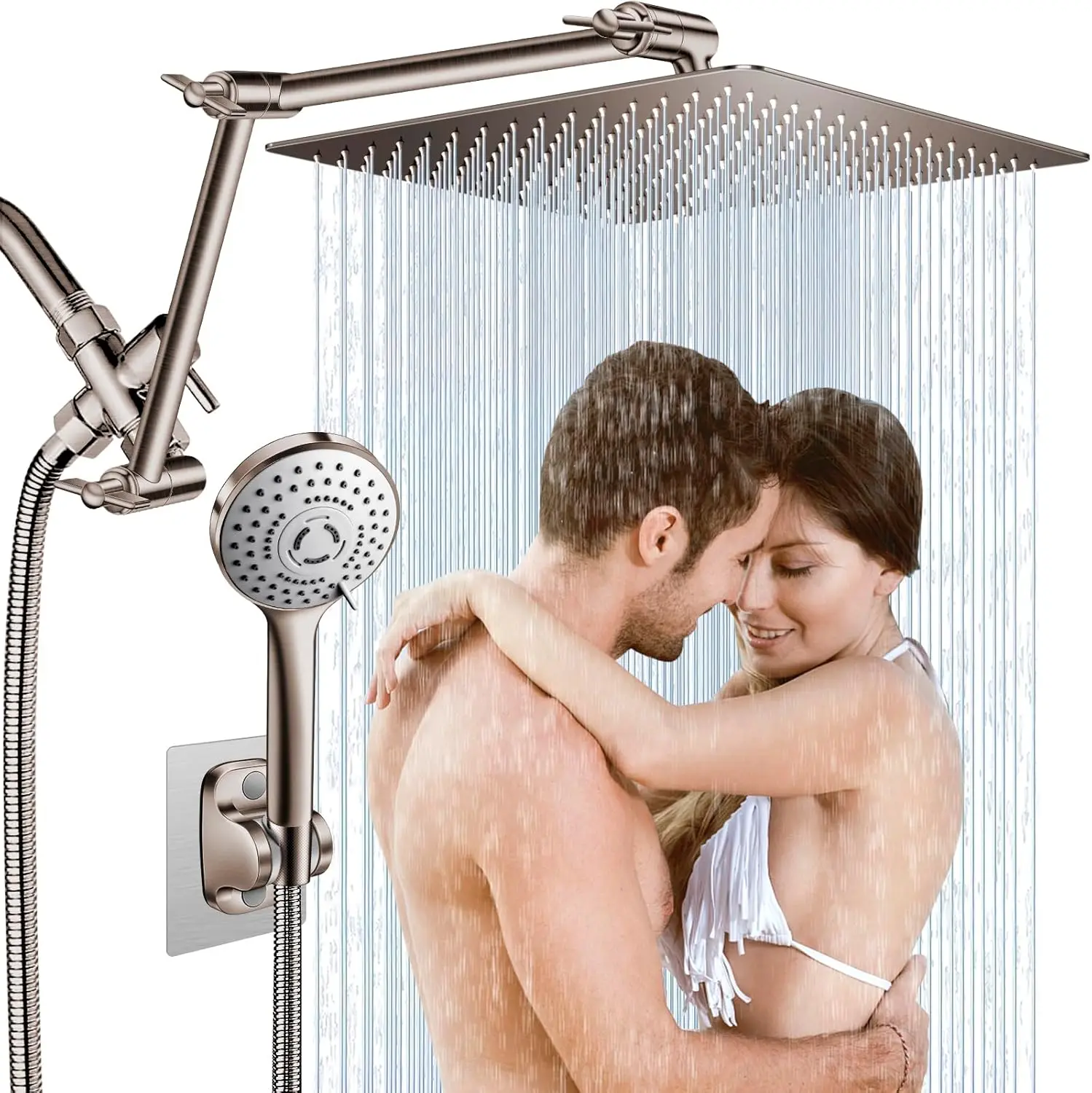 12 Rain Shower Head Combo, High Pressure Rainfall Shower Head with 16 Flexible Height/Angle Adjustable  5 Spray Hand held