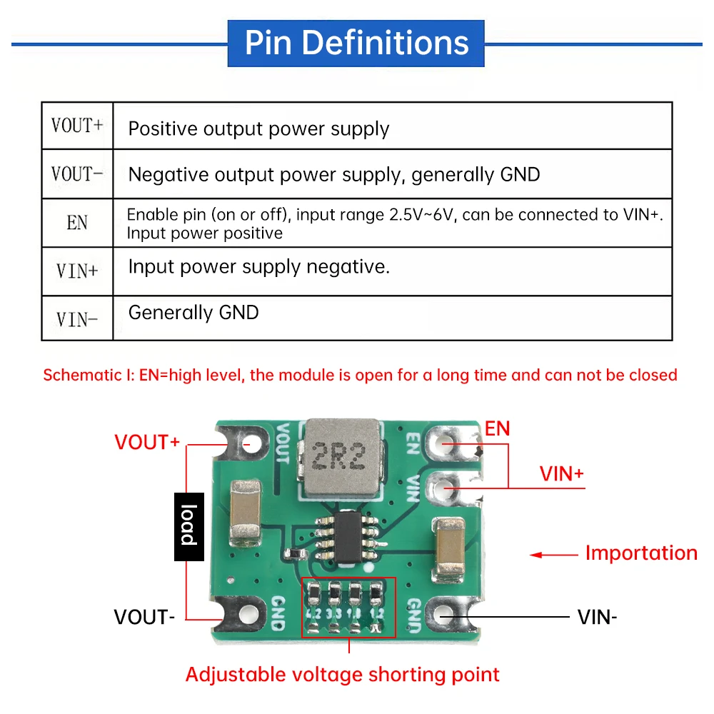 DC 2.5-6V Hingga 1.2V/1.8V/3.3V/4.2V Beban Penuh 2A 95% DC-DC Modul Daya Step-Down Tambahkan Titik Putus Tegangan Dapat Disesuaikan