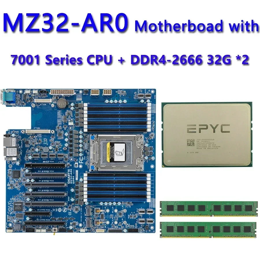 MZ32-AR0 REV.1.0 Motherboard + 32GB DDR4-2666 EPYC 7261 7251 7371 7351 7301 7281 735P 7451 7401 740P 7601 7551 7501 755P 7551P