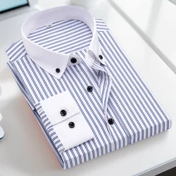 Men's long-sleeved shirt, fashionable slim exotic collar striped stretch business casual white-collar comfortable fabric