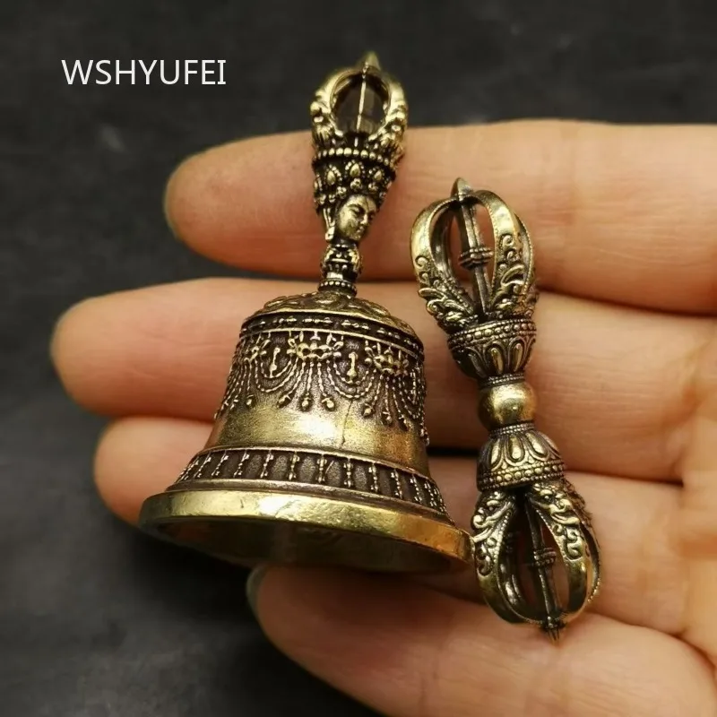 Chinese Style Diamond Pestle Diamond Bell Mini Ornament Tibetan Copper Small Accessories Household Handlebars Desktop Decoration