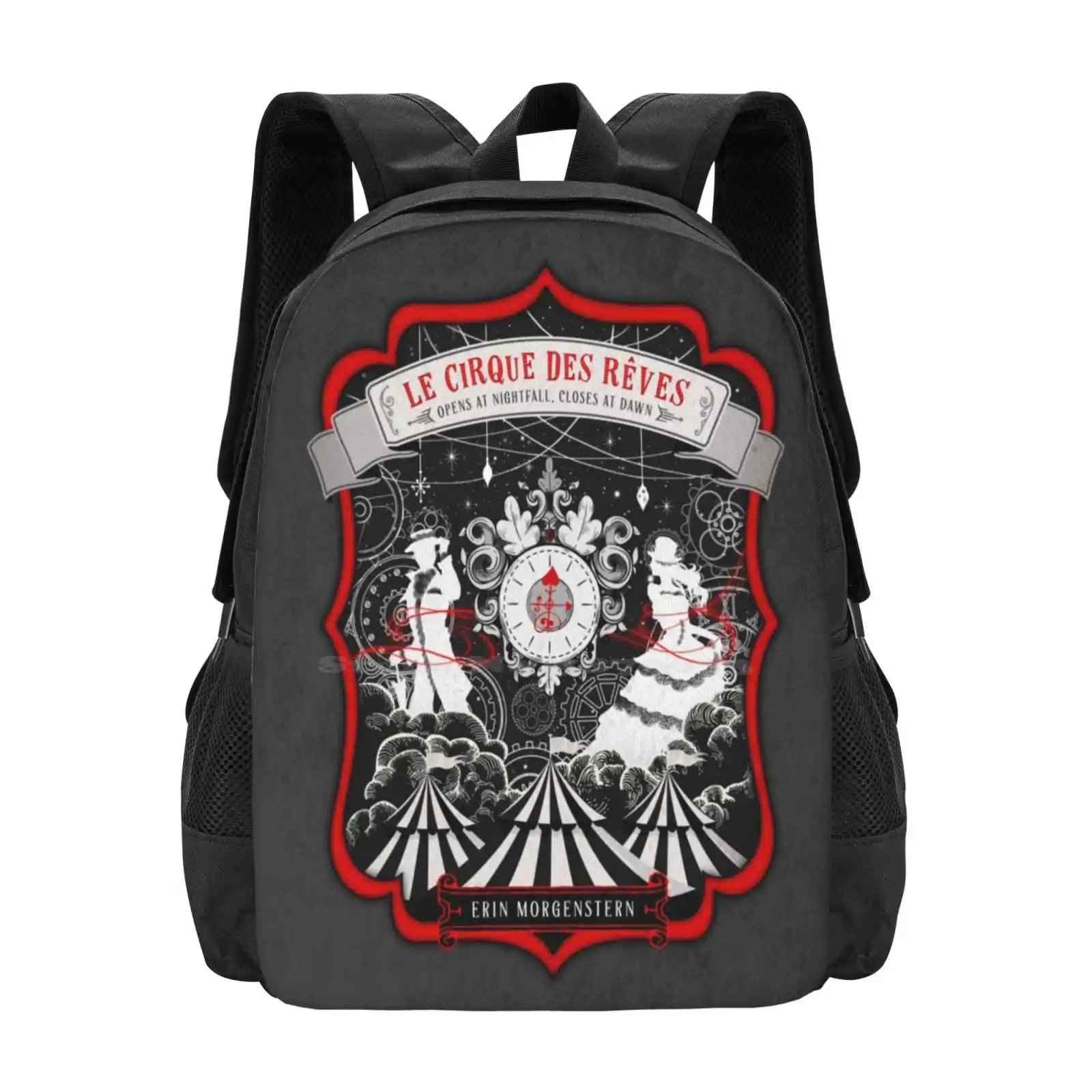 

The Night Circus School Bags Travel Laptop Backpack Red Carnival Dark Silhouette Cloud Steampunk Gears Stars Fantasy Tents