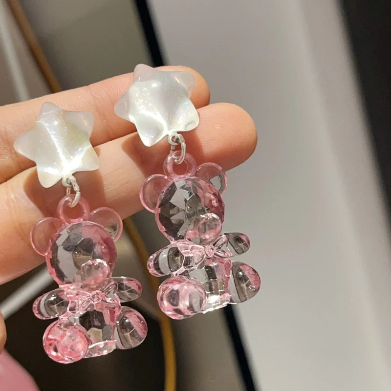 كوريا الجنوبية شفافة الدب Earnail 2025 جديد الحب على شكل أقراط مشبكية هدية عيد جميلة