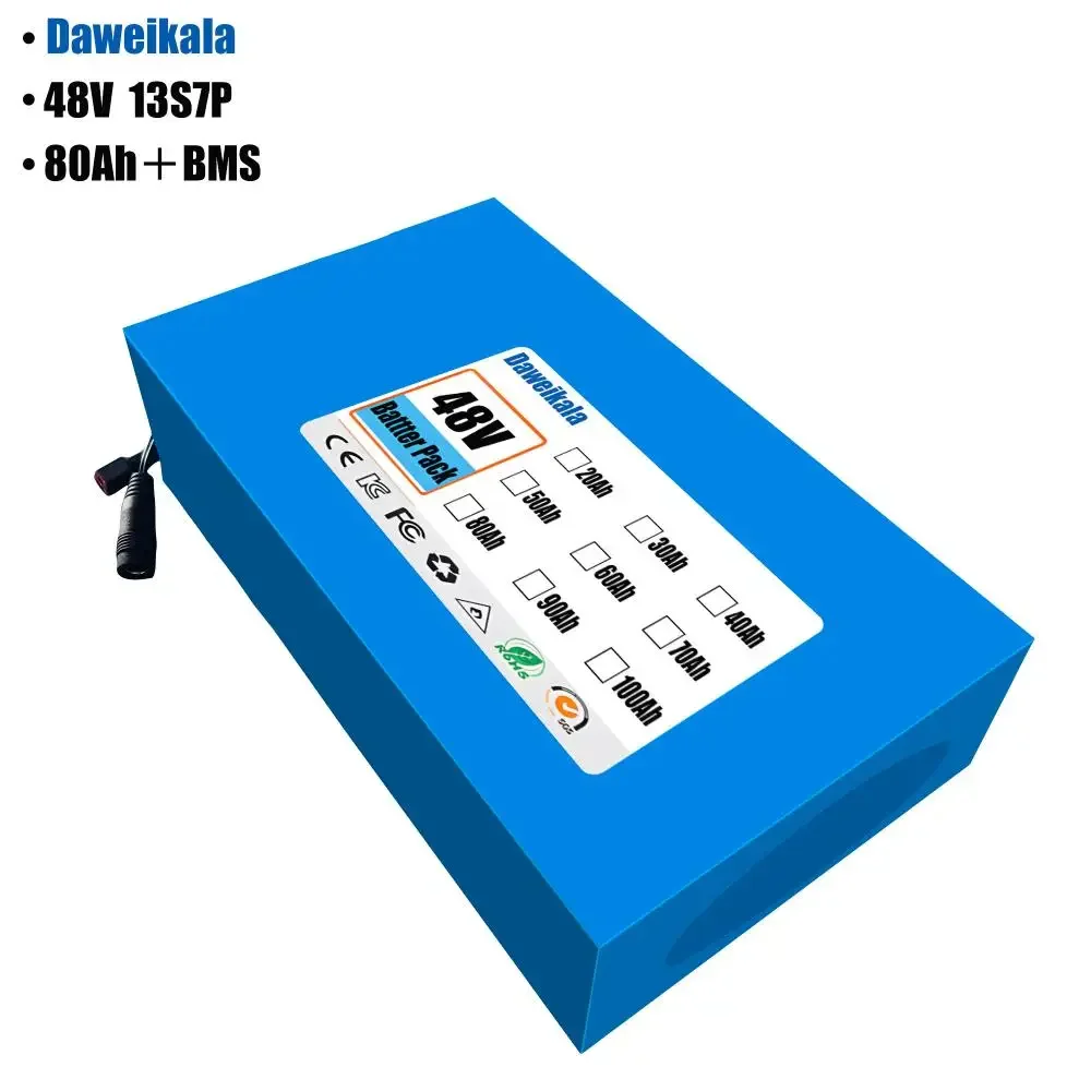 2024 New 48V 100Ah 13S7P lithium-ion battery pack 48V 100000mAh 2000W electric battery, built-in 50A BMS+charger