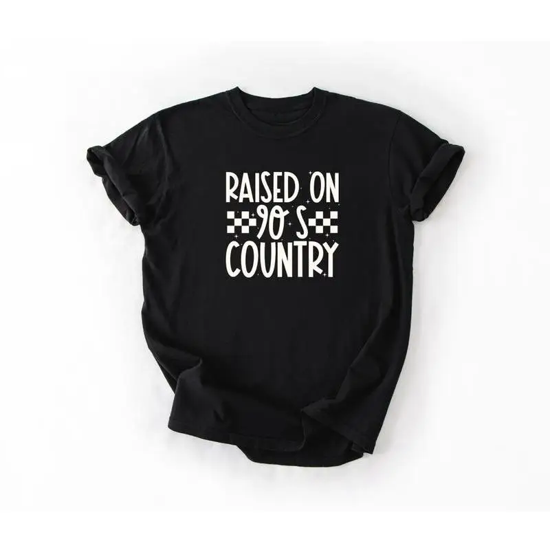 

Vintage "Raised On 90s Country" Slogan T-Shirt Women Retro Music Graphic Tee Tops Country Music Lover Gifts